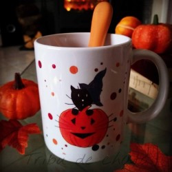 Mug Halloween, chat sorcier et citrouille, Tribu de chats