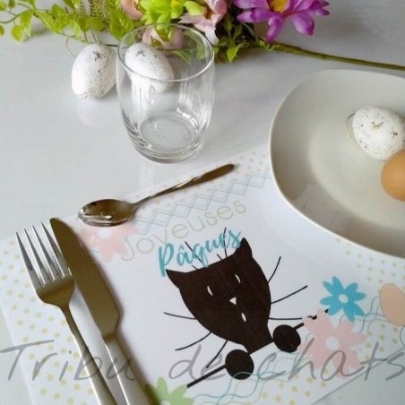 Set de table Pâques, chat et fleurs, papier A4, photo exemple, Tribu de chats