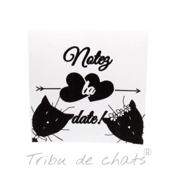 Annonce de mariage classique noir et blanc, carte double, thème chat Tribu de chats