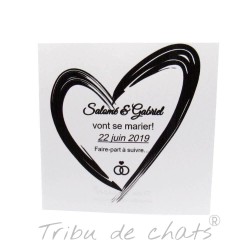 Annonce de mariage classique noir et blanc, carte double, thème chat Tribu de chats, texte