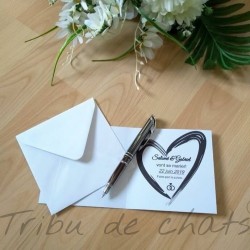Save the date de mariage classique noir et blanc, carte double, thème chat, photo exemple texte, Tribu de chats
