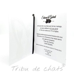 Faire-part de mariage classique noir et blanc carte double thème chat Tribu de chats intérieur