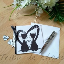 Faire-part de mariage classique noir et blanc, carte double, thème chat, photo exemple, Tribu de chats