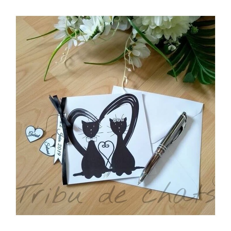 Faire Part Mariage Classique Noir Et Blanc Theme Chat Tribu De Chats