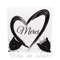 Carte de remerciement de mariage classique noir et blanc, carte double, thème chat Tribu de chats