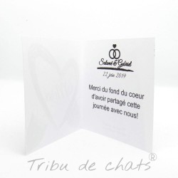 Carte de remerciement de mariage classique noir et blanc, carte double, thème chat Tribu de chats, intérieur