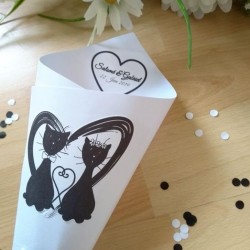 Cornet à confetti de mariage, coeur et couple de chats, classique noir et blanc, photo détail, Tribu de chats