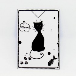 Marque page papier plastifié, motif silhouette de chat assis de profil, noir et blanc, Tribu de chats