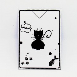 Marque page papier plastifié, motif silhouette de chat couché de face, noir et blanc, Tribu de chats