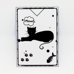 Marque page papier plastifié, motif silhouette de chat couché, noir et blanc, Tribu de chats
