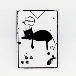 Marque page papier plastifié, motif silhouette de chat dormant, noir et blanc, Tribu de chats