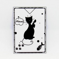 Marque page papier plastifié, motif silhouette de chat jouant, noir et blanc, Tribu de chats