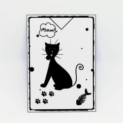 Marque page papier plastifié, motif silhouette de chat se toilettant, noir et blanc, Tribu de chats