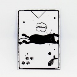 Marque page papier plastifié, motif silhouette de chat sur le dos, noir et blanc, Tribu de chats