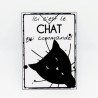 Marque page papier plastifié, motif tête de chat et texte humour ici c'est le chat qui commande, noir et blanc, Tribu de chats