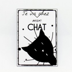 Marque page papier plastifié, motif tête de chat et texte humour je vis chez mon chat, noir et blanc, Tribu de chats