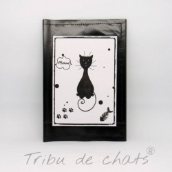 Protège carnet de santé pour chat, motif silhouette de chat noir assis, toile cirée, noir et blanc, Tribu de chats