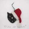 Sujet de Noël en bois à accrocher dans le sapin chat avec bonnet de Père Noël, Tribu de chats