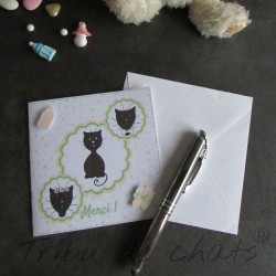 Carte de remerciement de naissance chaton et pois, carte double, thème chat Tribu de chats, exemple