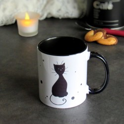 Mug chat, silhouette de chat noir assis de profil, Tribu de chats
