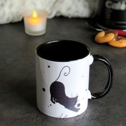 Mug chat, silhouette de chat noir s'étirant, Tribu de chats