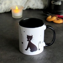 Mug chat, silhouette de chat noir se toilettant, Tribu de chats