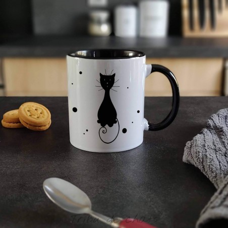 Mug chat, silhouette de chat noir assis, Tribu de chats