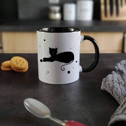 Mug chat, silhouette de chat noir assis, Tribu de chats