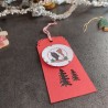 Etiquettes cadeaux de Noël rouges, chat avec bonnet de Père Noël, Tribu de chats
