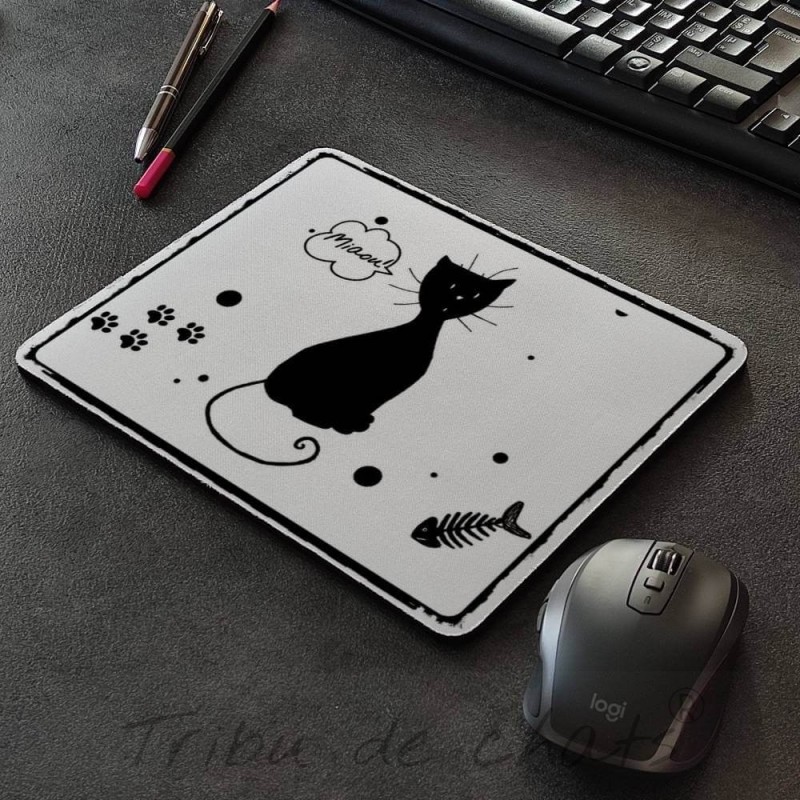 Tapis de souris chat, silhouette de chat noir, boutique objet chat |Tribu de chats
