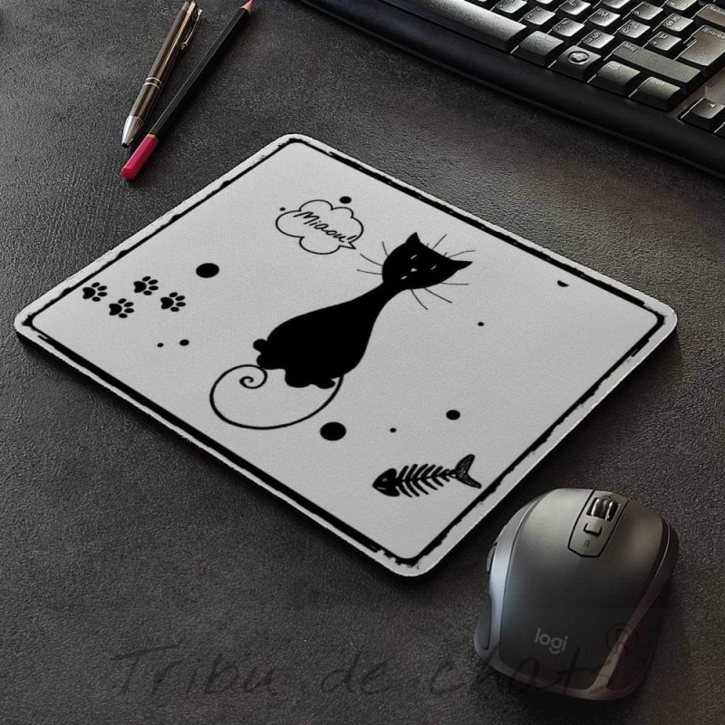 Tapis de souris silhouette de chat, noir et blanc, Tribu de chats