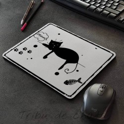 Tapis de souris silhouette de chat, noir et blanc, Tribu de chats