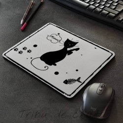 Tapis de souris silhouette de chat, noir et blanc, Tribu de chats