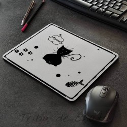 Tapis de souris silhouette de chat, noir et blanc, Tribu de chats