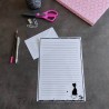 Papier à lettre silhouette de chat noir, A4 noir et blanc, enveloppe et autocollant patte de chat