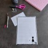 Papier à lettre silhouette de chat noir, A4 noir et blanc, enveloppe et autocollant patte de chat