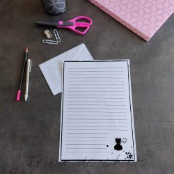 Papier à lettre silhouette de chat noir, A4 noir et blanc, enveloppe et autocollant patte de chat