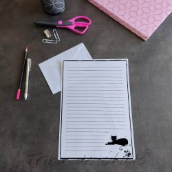 Papier à lettre silhouette de chat noir, A4 noir et blanc, enveloppe et autocollant patte de chat