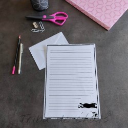 Papier à lettre silhouette de chat noir, A4 noir et blanc, enveloppe et autocollant patte de chat