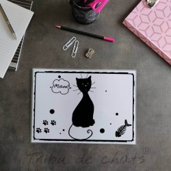 Sous-main de bureau silhouette de chat noir, A4 noir et blanc, Tribu de chats