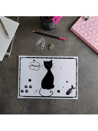 Sous-main de bureau silhouette de chat noir, A4 noir et blanc, Tribu de chats