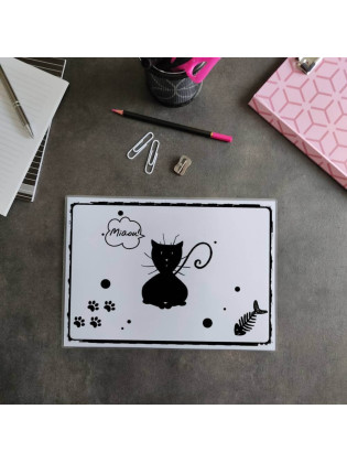 Sous-main de bureau silhouette de chat noir, A4 noir et blanc, Tribu de chats