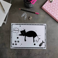 Sous-main de bureau silhouette de chat noir, A4 noir et blanc, Tribu de chats