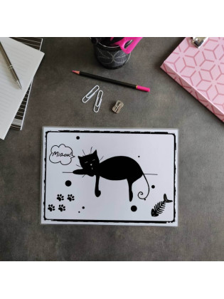 Sous-main de bureau silhouette de chat noir, A4 noir et blanc, Tribu de chats