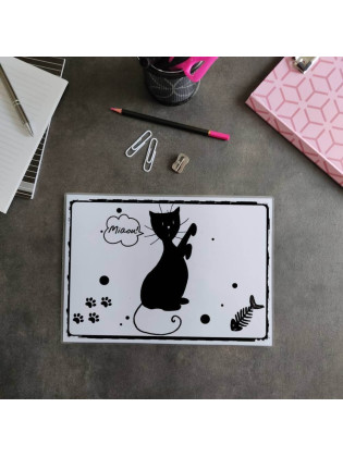 Sous-main de bureau silhouette de chat noir, A4 noir et blanc, Tribu de chats