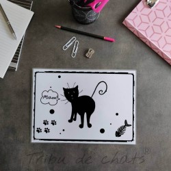 Sous-main de bureau silhouette de chat noir, A4 noir et blanc, Tribu de chats