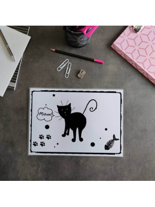 Sous-main de bureau silhouette de chat noir, A4 noir et blanc, Tribu de chats