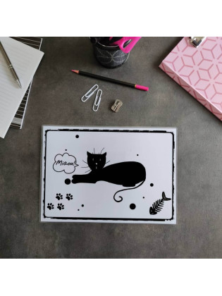 Sous-main de bureau silhouette de chat noir, A4 noir et blanc, Tribu de chats