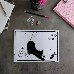 Sous-main de bureau silhouette de chat noir, A4 noir et blanc, Tribu de chats