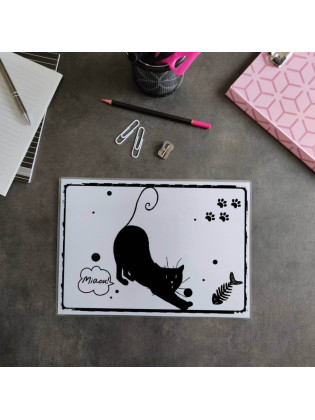 Sous-main de bureau silhouette de chat noir, A4 noir et blanc, Tribu de chats